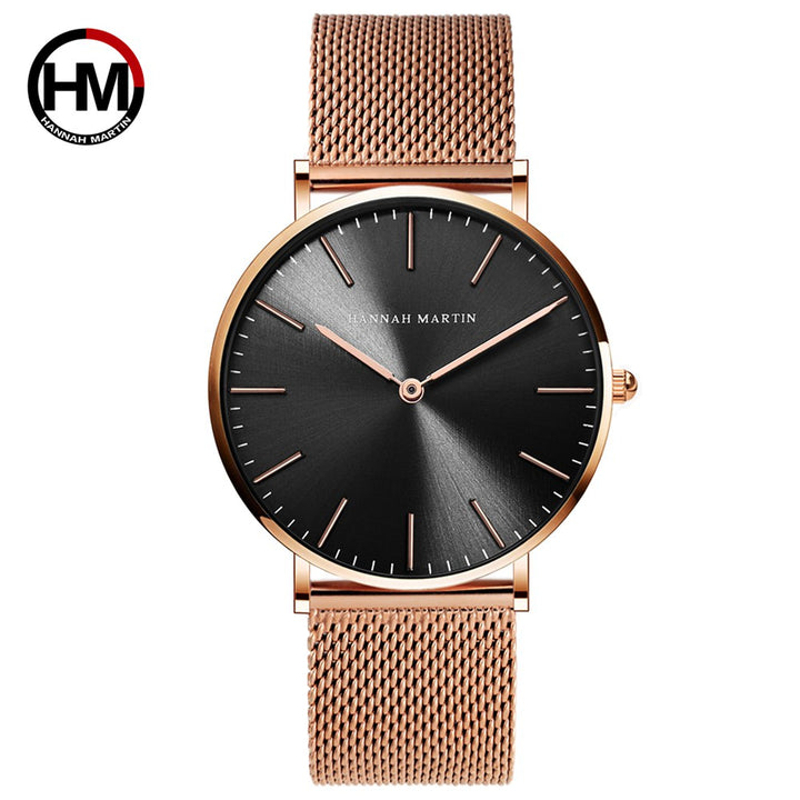 HANNAH MARTIN Watches Luxury Brand Men Simple Quartz Watch Stainless Steel Mesh Band