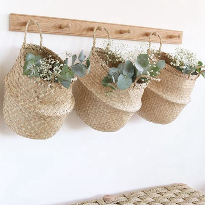 Seagrass Flower Pot Basket Wickerwork Storage Basket Hanging Planter Garden Flower Vase Handmade Plant Basket Wicker Basketwall