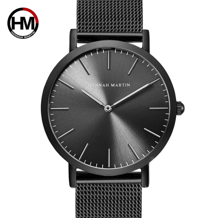 HANNAH MARTIN Watches Luxury Brand Men Simple Quartz Watch Stainless Steel Mesh Band