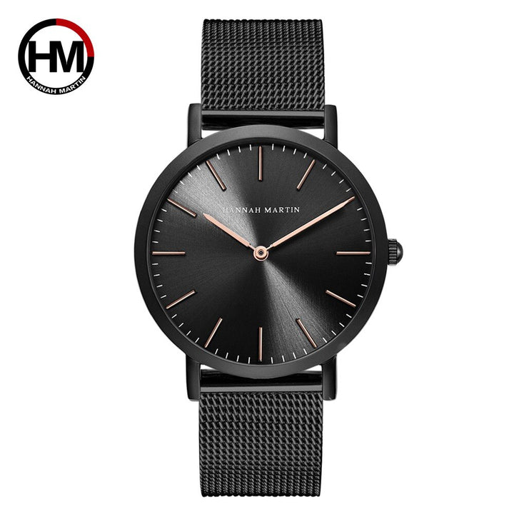 HANNAH MARTIN Watches Luxury Brand Men Simple Quartz Watch Stainless Steel Mesh Band