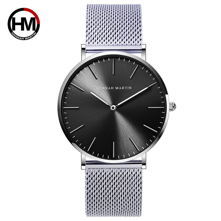 HANNAH MARTIN Watches Luxury Brand Men Simple Quartz Watch Stainless Steel Mesh Band