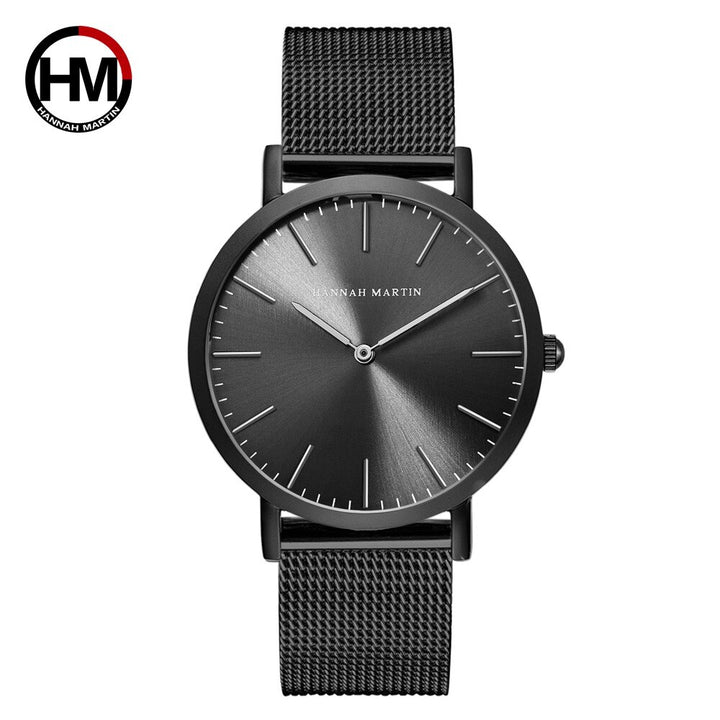 HANNAH MARTIN Watches Luxury Brand Men Simple Quartz Watch Stainless Steel Mesh Band