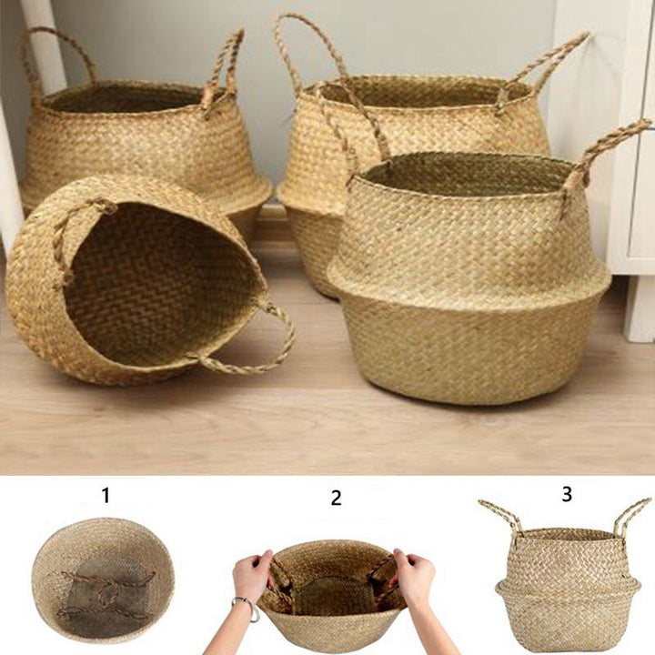 Seagrass Flower Pot Basket Wickerwork Storage Basket Hanging Planter Garden Flower Vase Handmade Plant Basket Wicker Basketwall