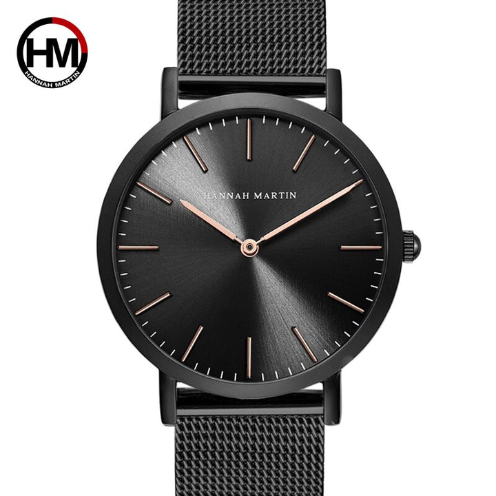 HANNAH MARTIN Watches Luxury Brand Men Simple Quartz Watch Stainless Steel Mesh Band